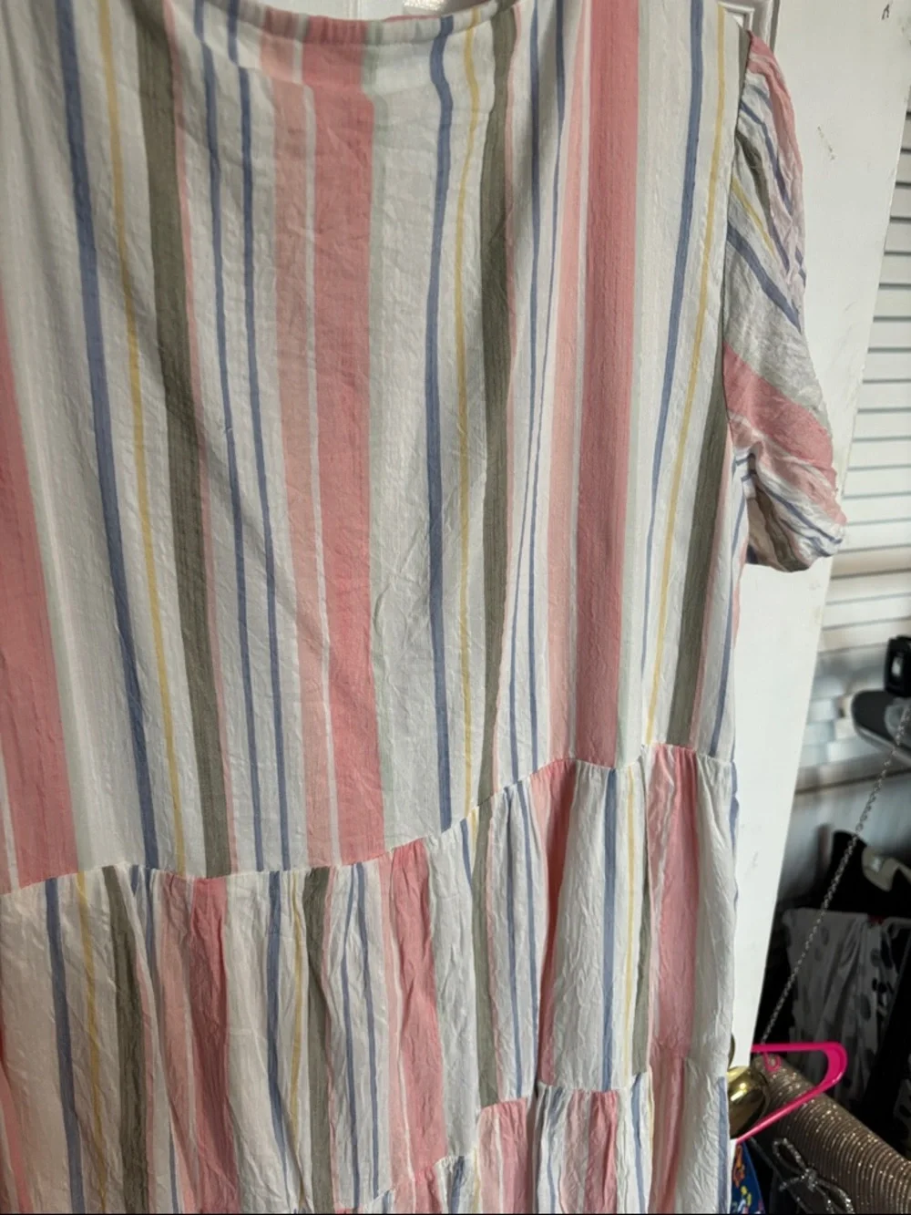 dip Pastel Striped Tiered Midi Dress - Pink, Blue, Yellow